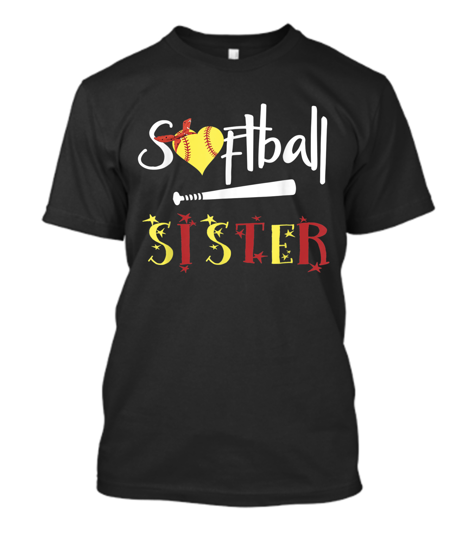Softball Heart Bat Sister Stars T-Shirt