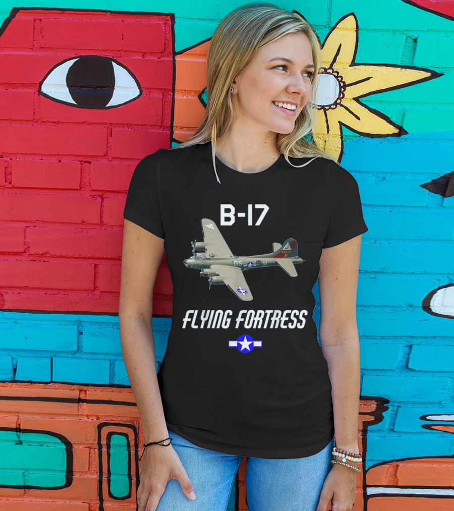 B17 Flying Fortress With Military Airplane And Star Insignia T-Shirt