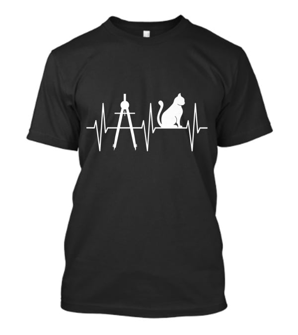 Cat Lover Architectural Compass Heartbeat T-Shirt