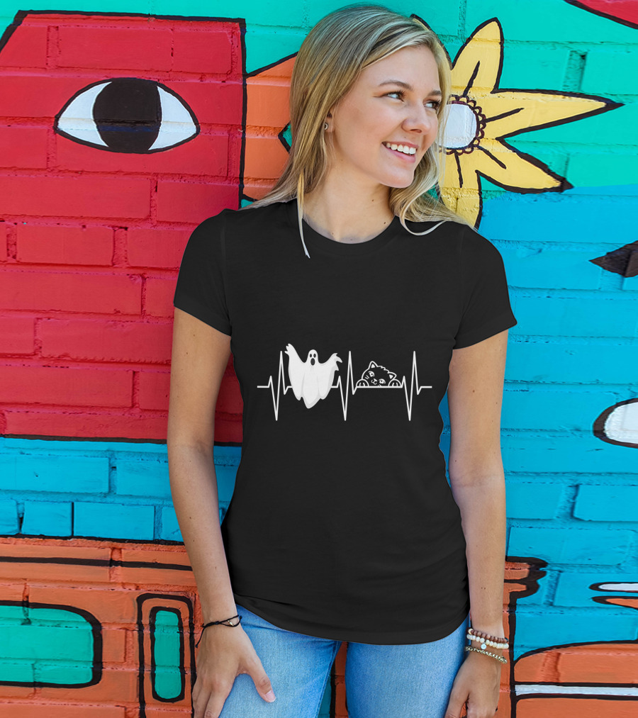Cats Paranormal Ghost Hunting With Heartbeat Line And Ghostly Cat T-Shirt