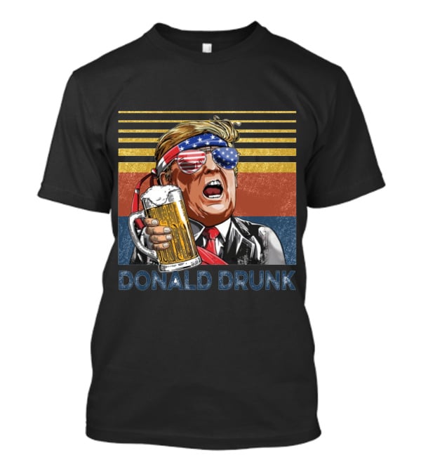 Donald Drunk Retro American Flag Beer Glass T-Shirt