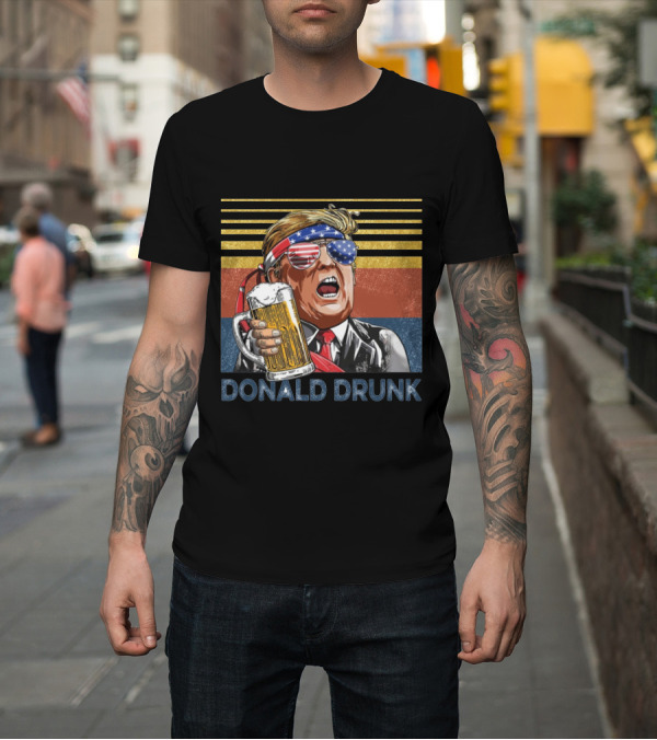Shirt: Donald Drunk Retro American Flag Beer Glass T-Shirt Donald Drunk Retro American Flag Beer Glass T-Shirt