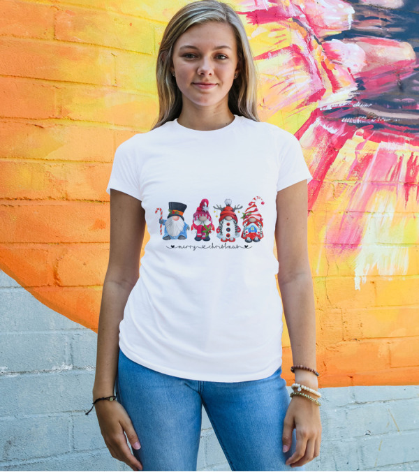 Merry Christmas Gnome Candy Cane Reindeer Santa House T-Shirt