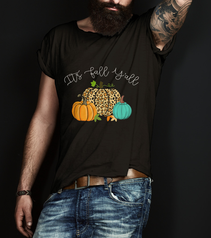 It's Fall Y'all Pumpkins Leopard Print T-Shirt