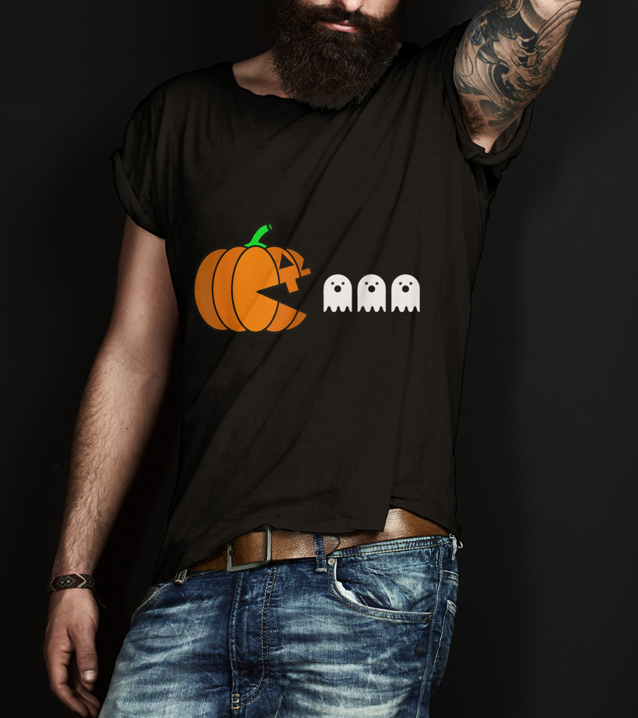 Halloween Pumpkin Pac-Man Style Ghosts T-Shirt