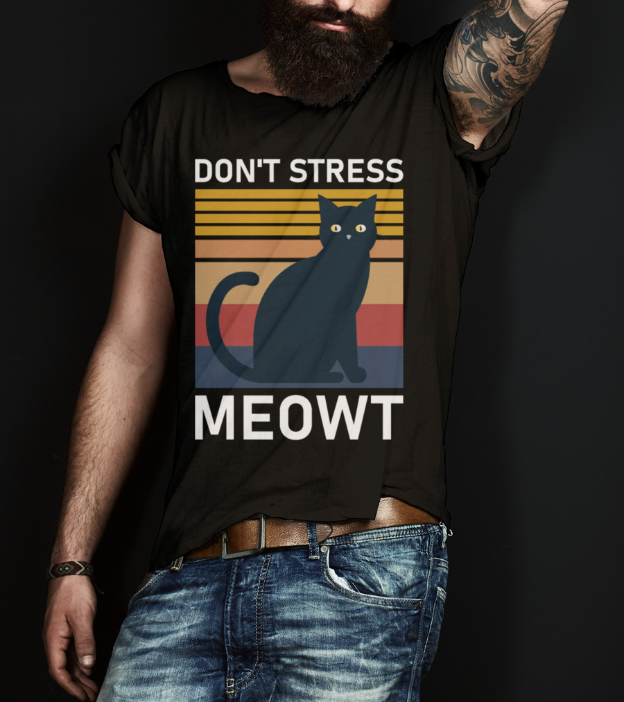 Don't Stress Meowt Retro Striped Cat T-Shirt
