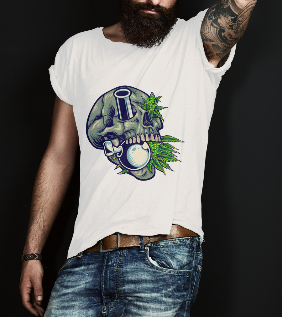 Stone Skull Cannabis Bong With Leaf Accents T-Shirt