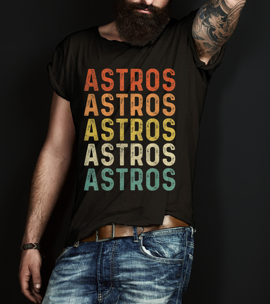 Astros Retro Multicolor Vintage Style Repeated Text T-Shirt