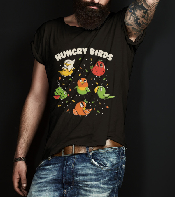 Hungry Birds Parrots Fruit Characters T-Shirt