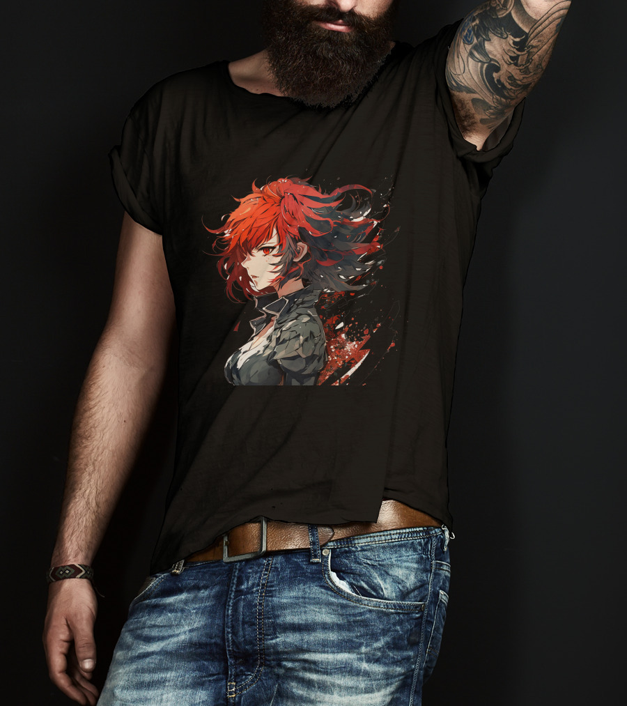 Ryuko Red Hair Anime Character Dynamic T-Shirt