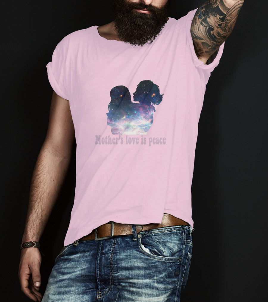Mother's Love Is Peace Cosmic Silhouette On Pink Background T-Shirt