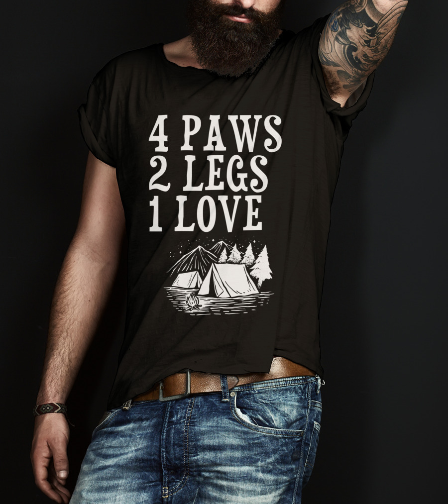 4 Paws 2 Legs 1 Love Dog Camping Lover Adventure Tent Campfire T-Shirt