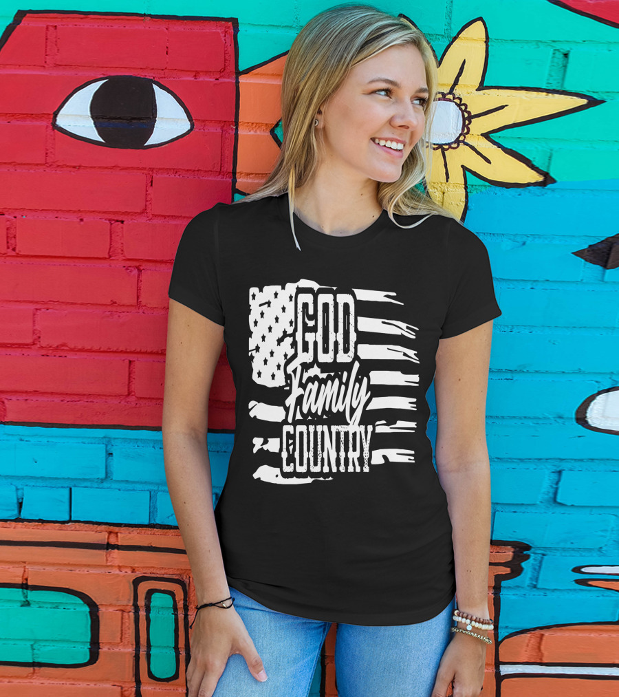 American Flag God Family Country Patriot Party Decor USA T-Shirt