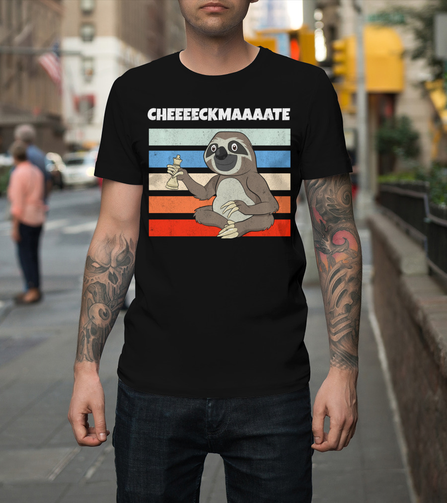 Cheeeckmaaaate Chess Sloth Holding Pawn T-Shirt