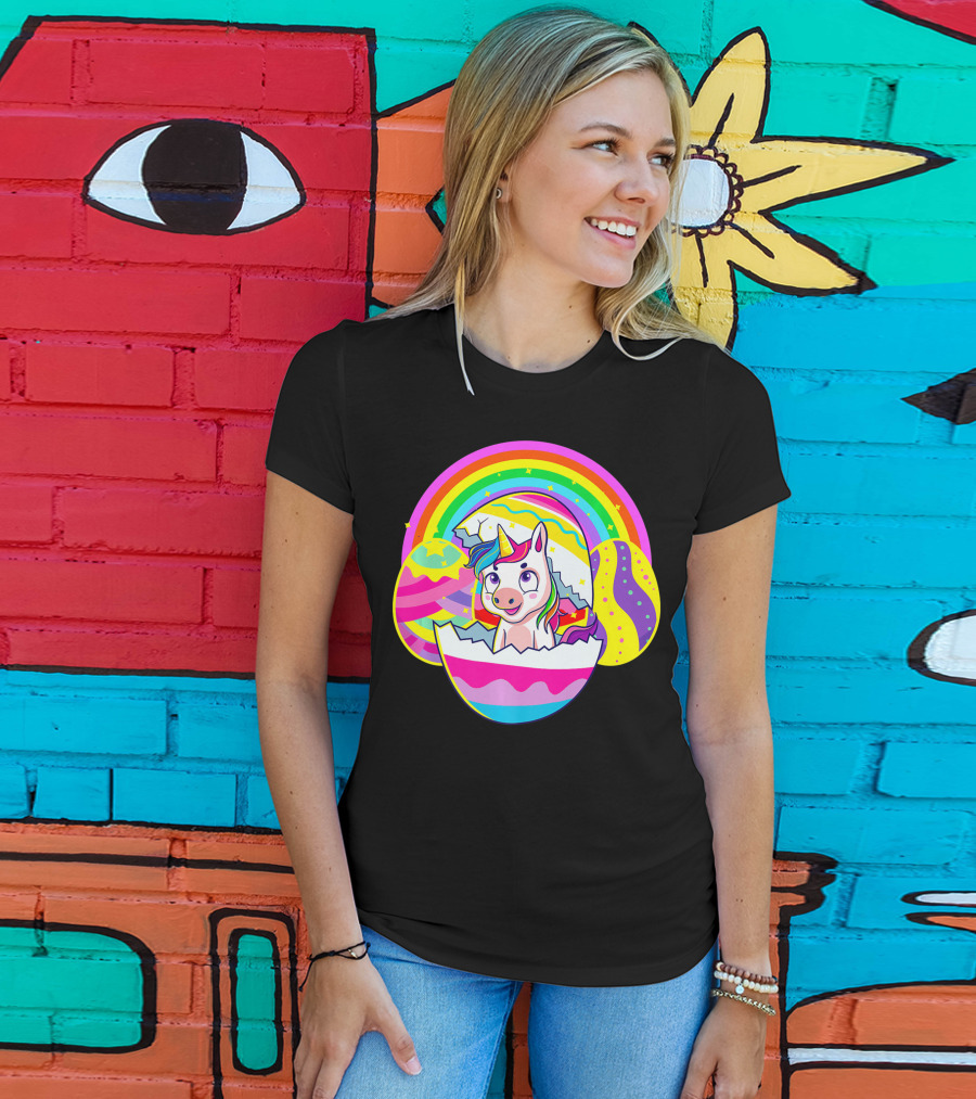 Easter Unicorn Rainbow Cute Eggs Birthday Girls T-Shirt