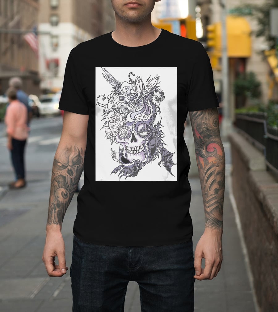 Evil Skull Bat Rose Wing T-Shirt
