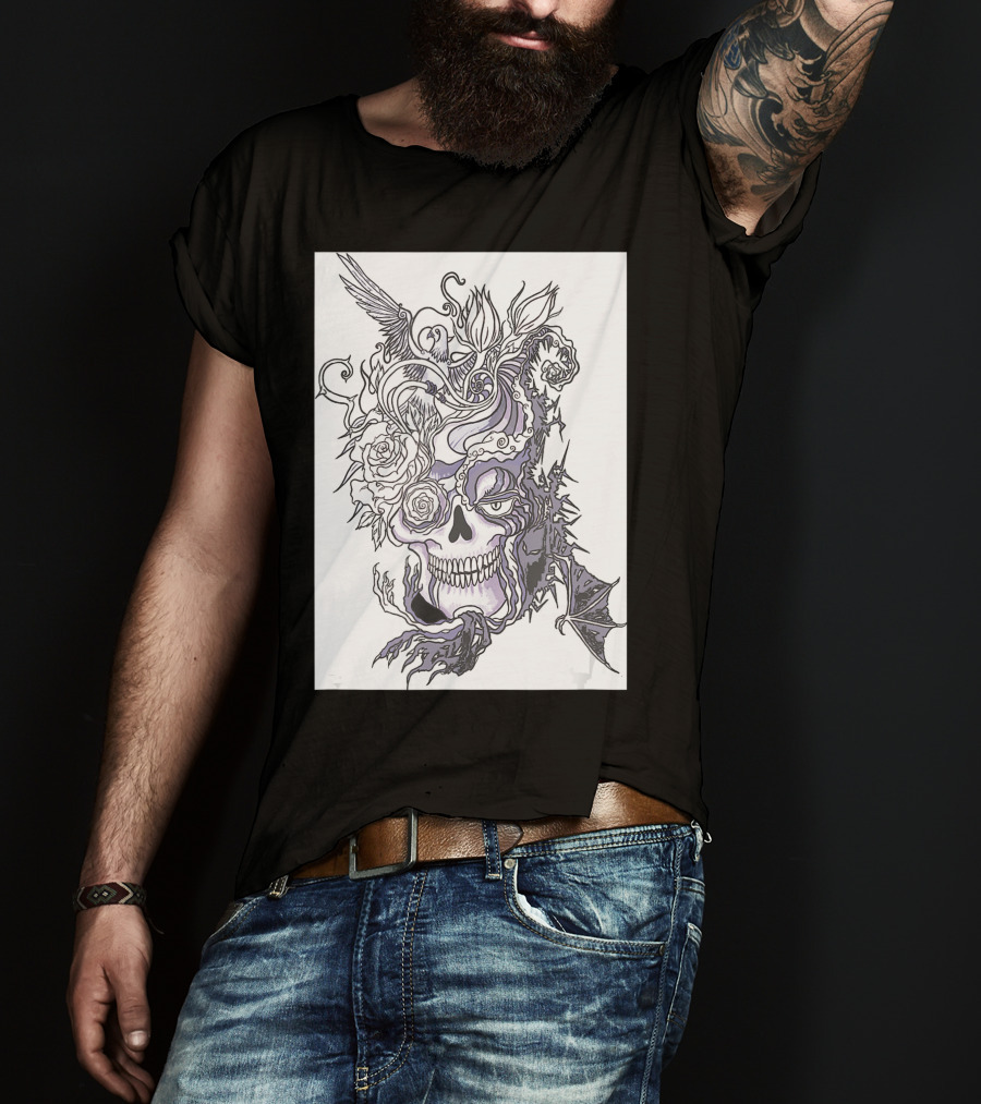 Evil Skull Bat Rose Wing T-Shirt