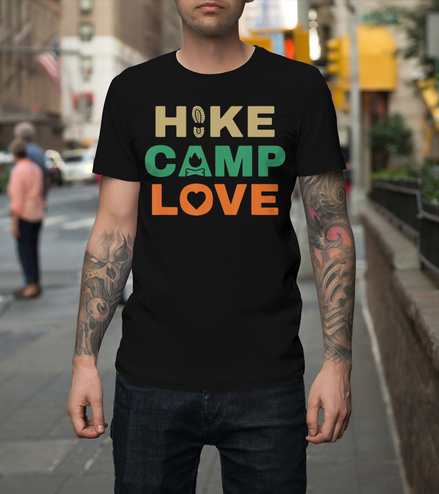 Hike Camp Love Boot Print Bonfire Heart Camping Hiking T-Shirt