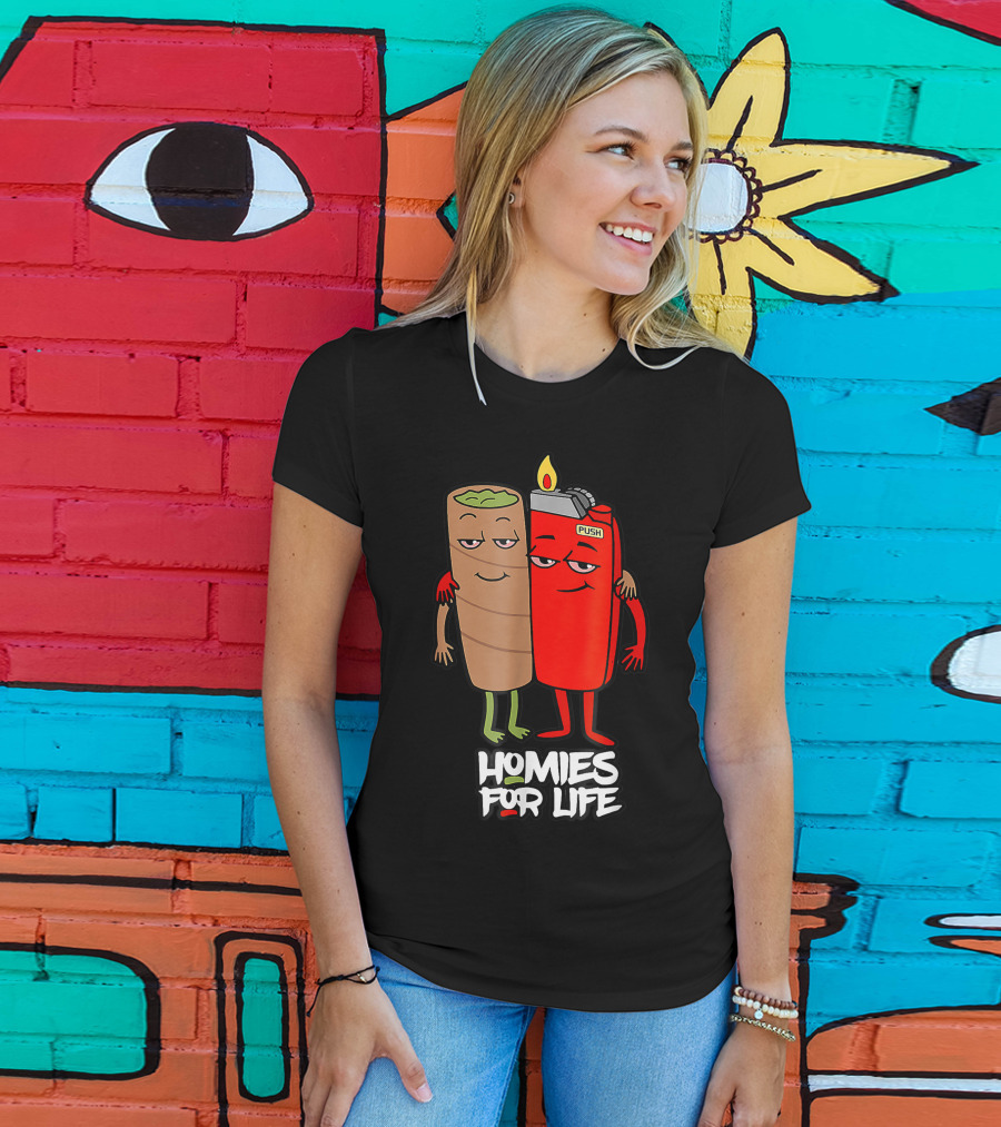 Homies For Life Weed Hugs Blunt Lighter Duo T-Shirt