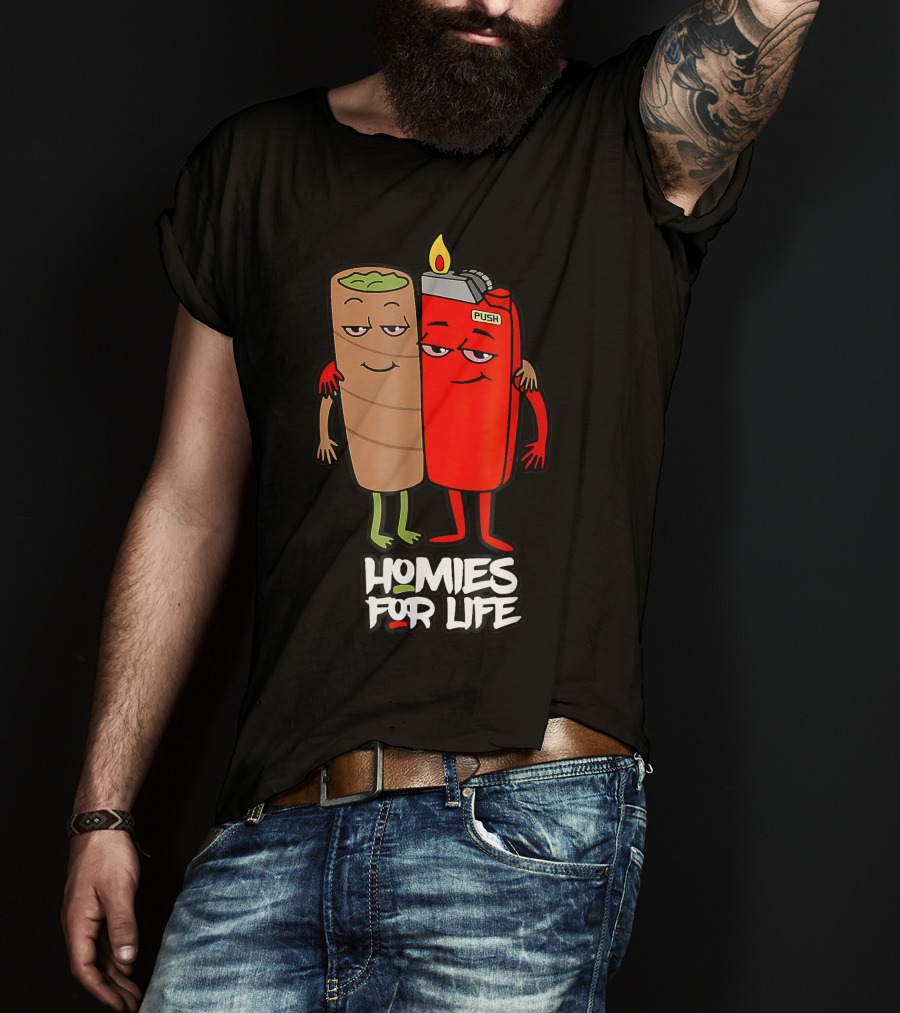 Homies For Life Weed Hugs Blunt Lighter Duo T-Shirt
