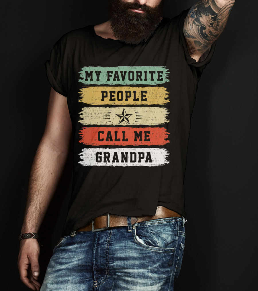 My Favorite People Call Me Grandpa Distressed Stripes Star T-Shirt