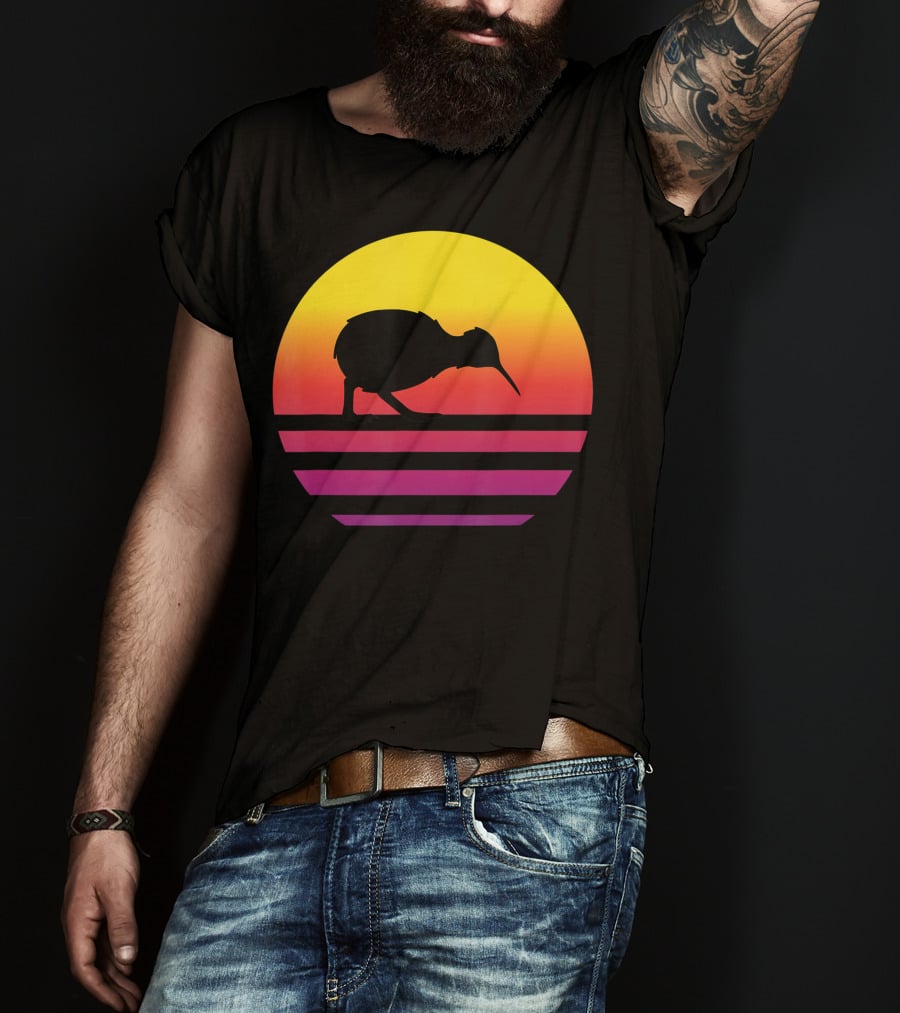Retro Sunset Kiwi Silhouette New Zealand Pacific T-Shirt