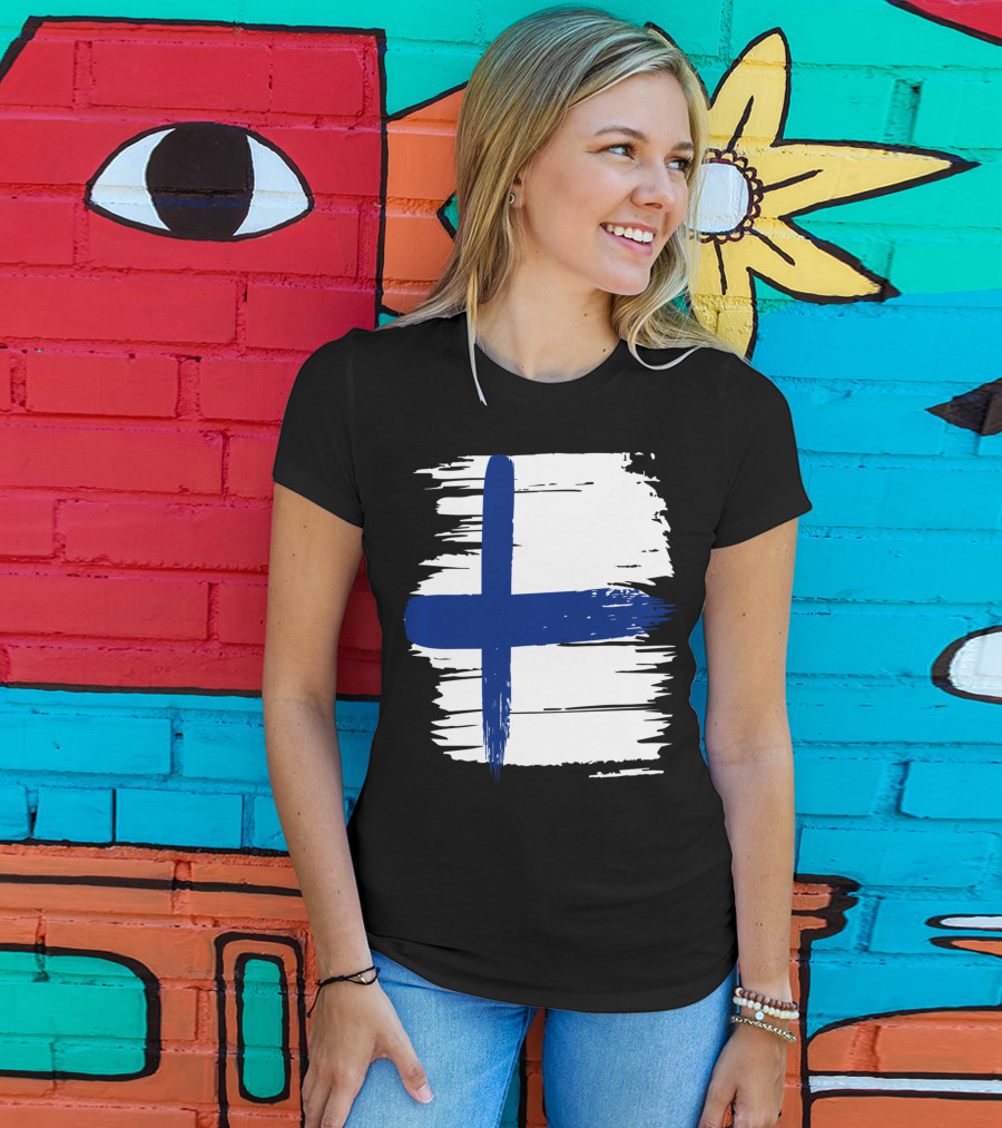Tattered Finnish Flag In Grunge T-Shirt