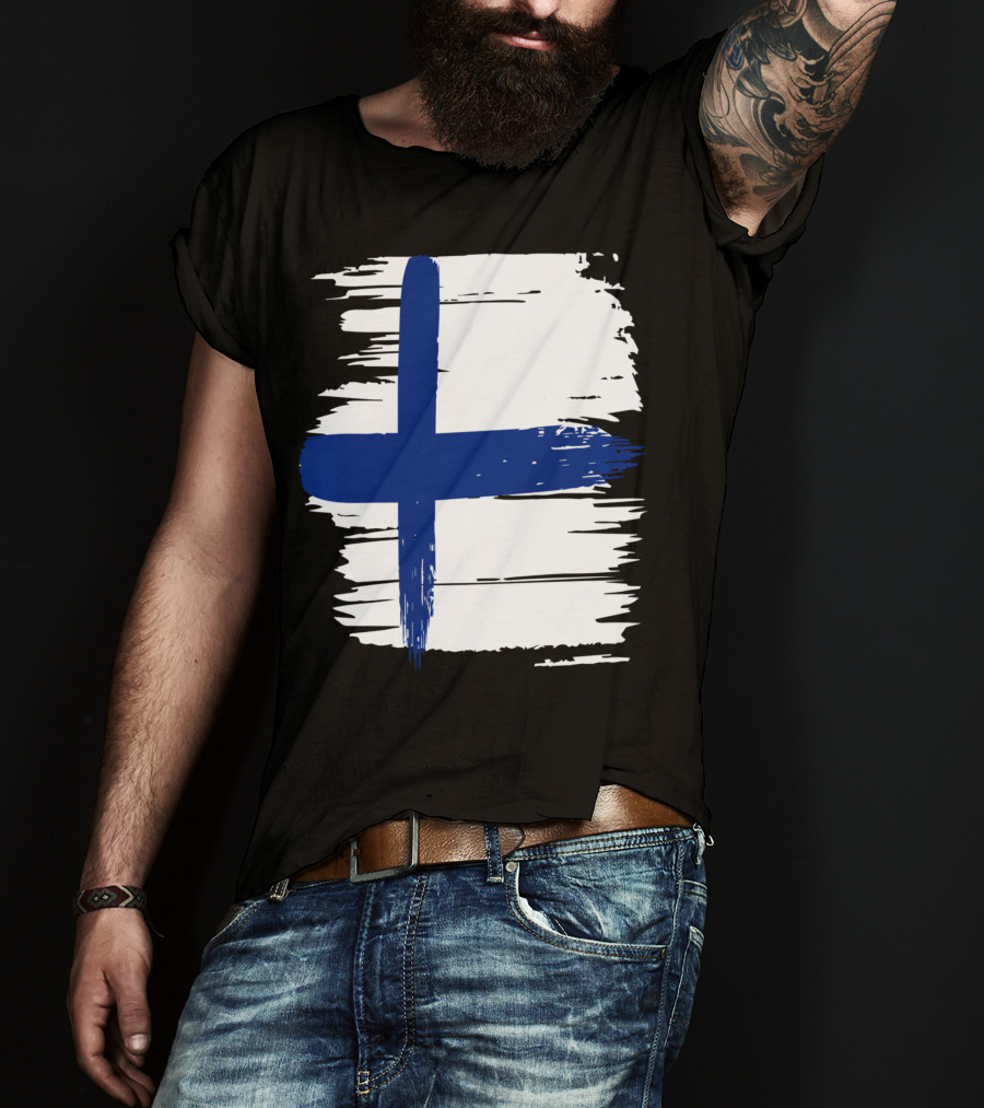 Tattered Finnish Flag In Grunge T-Shirt