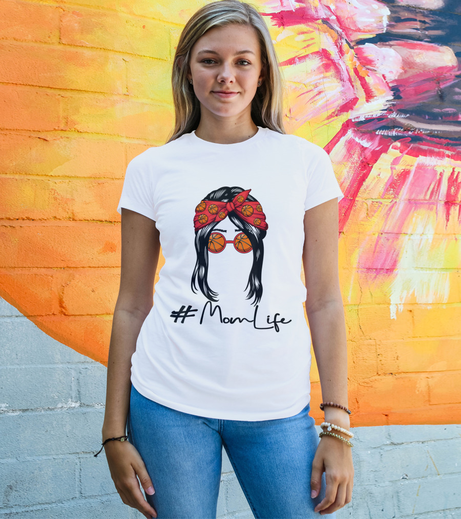MomLife Basketball Mom Messy Bun T-Shirt