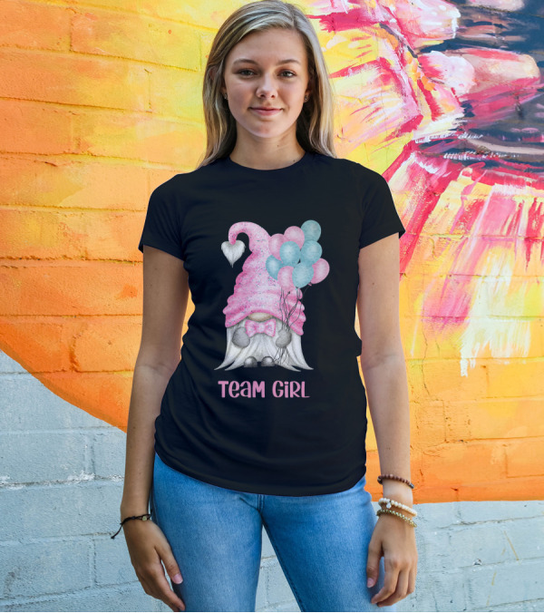 Team Girl Cute Gnome With Pastel Balloons Gender Reveal T-Shirt