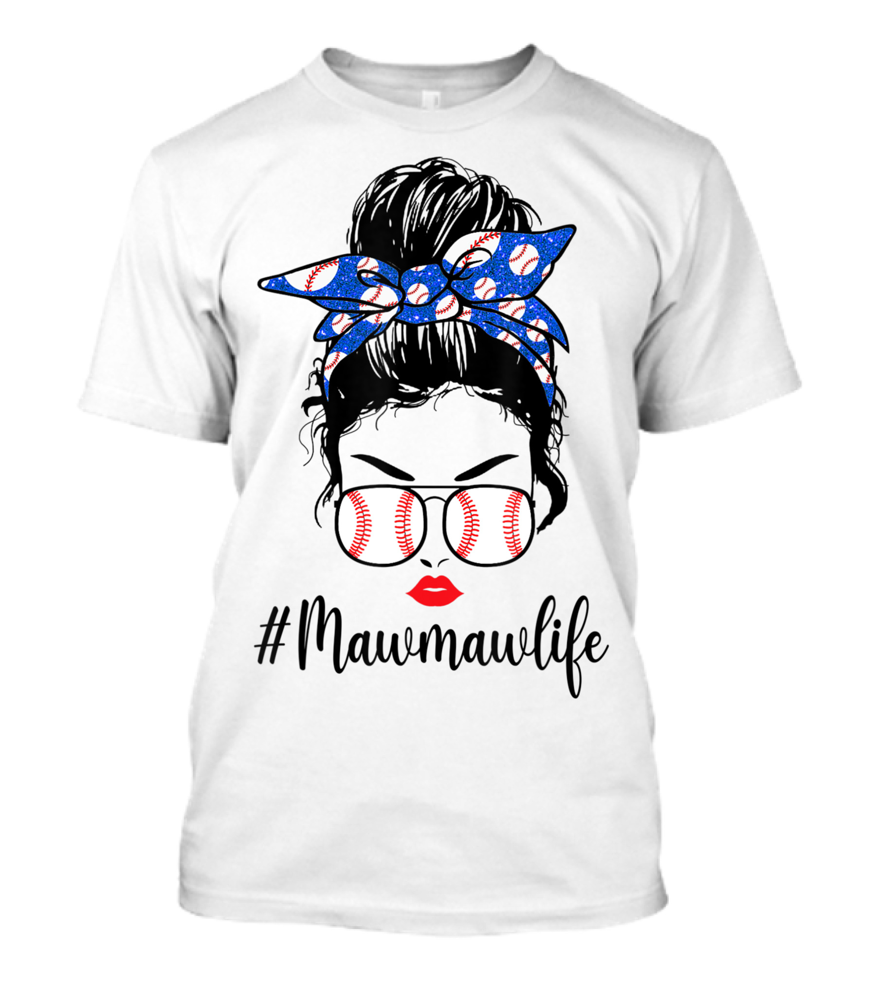 Mawmawlife Softball Baseball Messy Bun Glasses T-Shirt