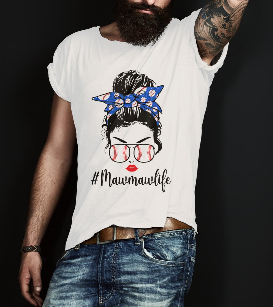 Mawmawlife Softball Baseball Messy Bun Glasses T-Shirt