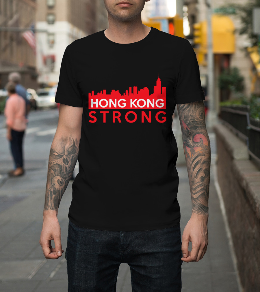 Hong Kong Strong City Red Skyline T-Shirt