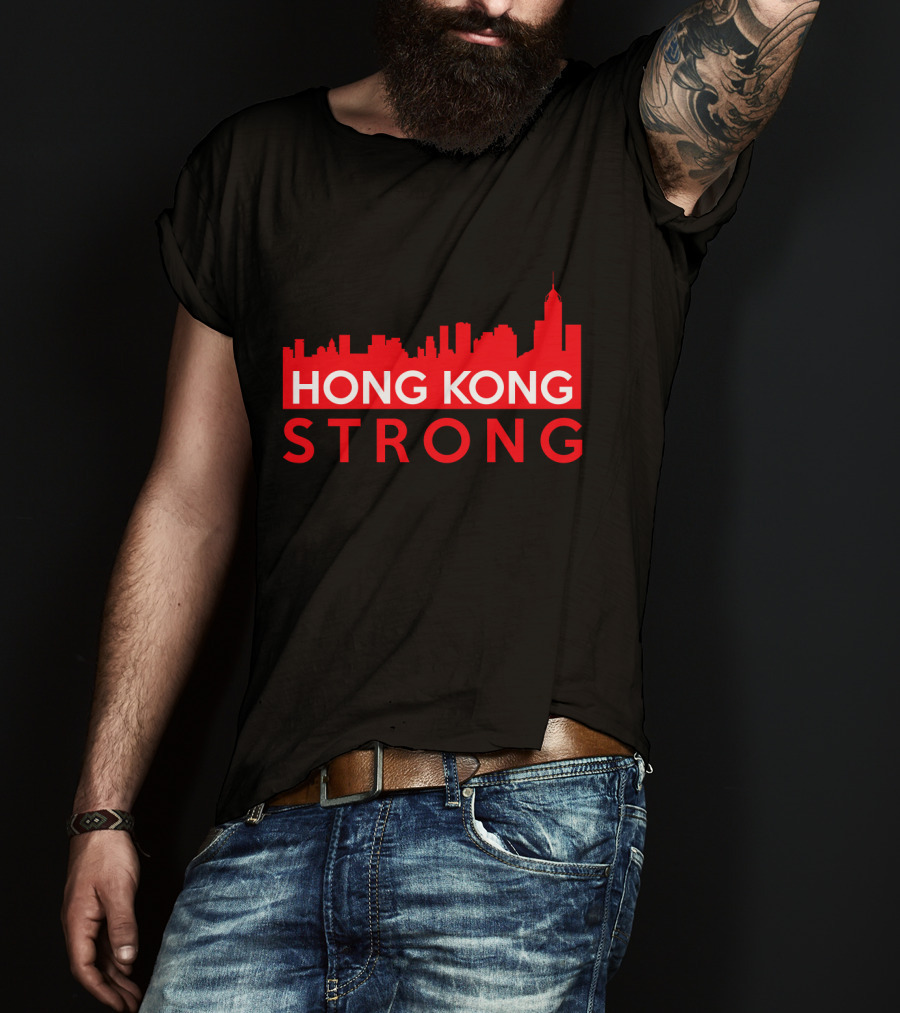 Hong Kong Strong City Red Skyline T-Shirt