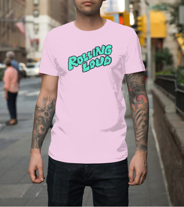 Shirt: Rolling Loud Puffy Text Design on Pastel Pink Background T-Shirt Rolling Loud Puffy Text Design on Pastel Pink Background T-Shirt
