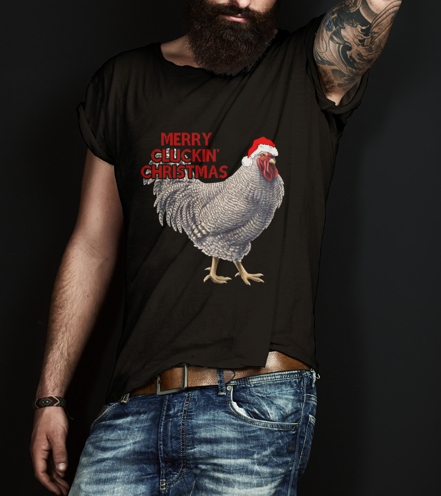 Merry Cluckin' Christmas Chicken With Santa Hat T-Shirt