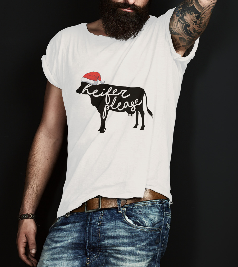 Merry Christmas Heifer Please Silhouette With Santa Hat T-Shirt
