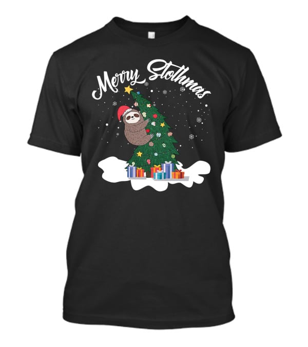 Merry Slothmas Sloth On Christmas Tree With Gifts And Snowflakes T-Shirt