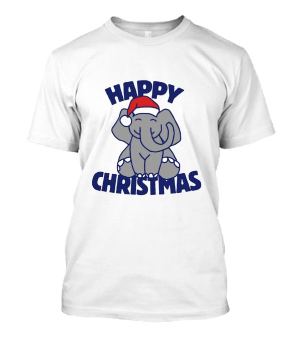 Happy Christmas Elephant With Santa Hat Festive T-Shirt