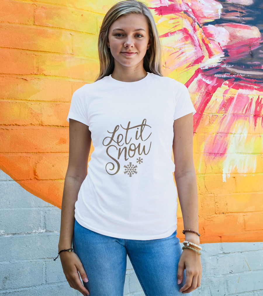 Let It Snow Whimsical Script With Snowflake Accents T-Shirt