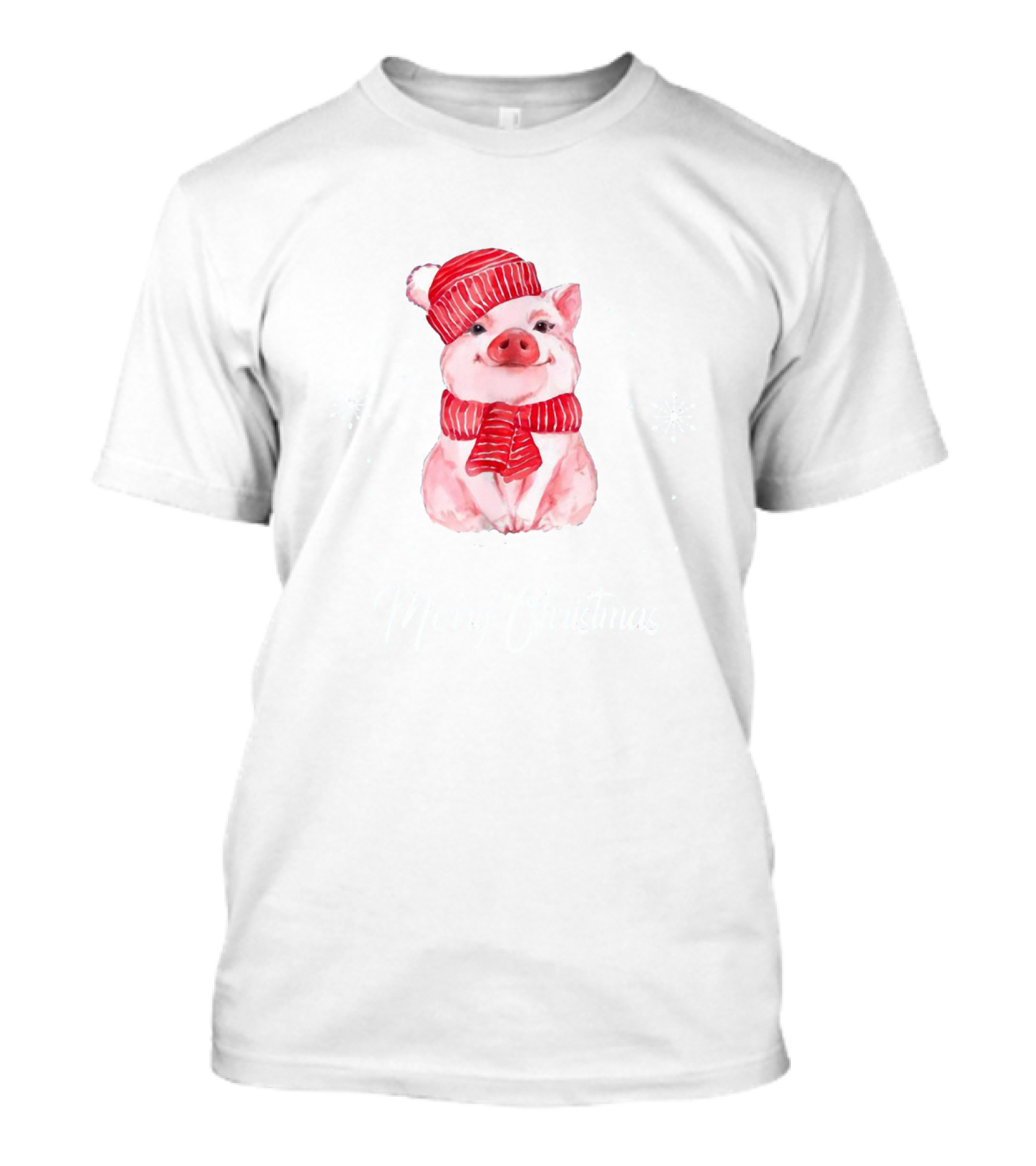 Merry Christmas Cute Pig With Red Scarf And Hat T-Shirt