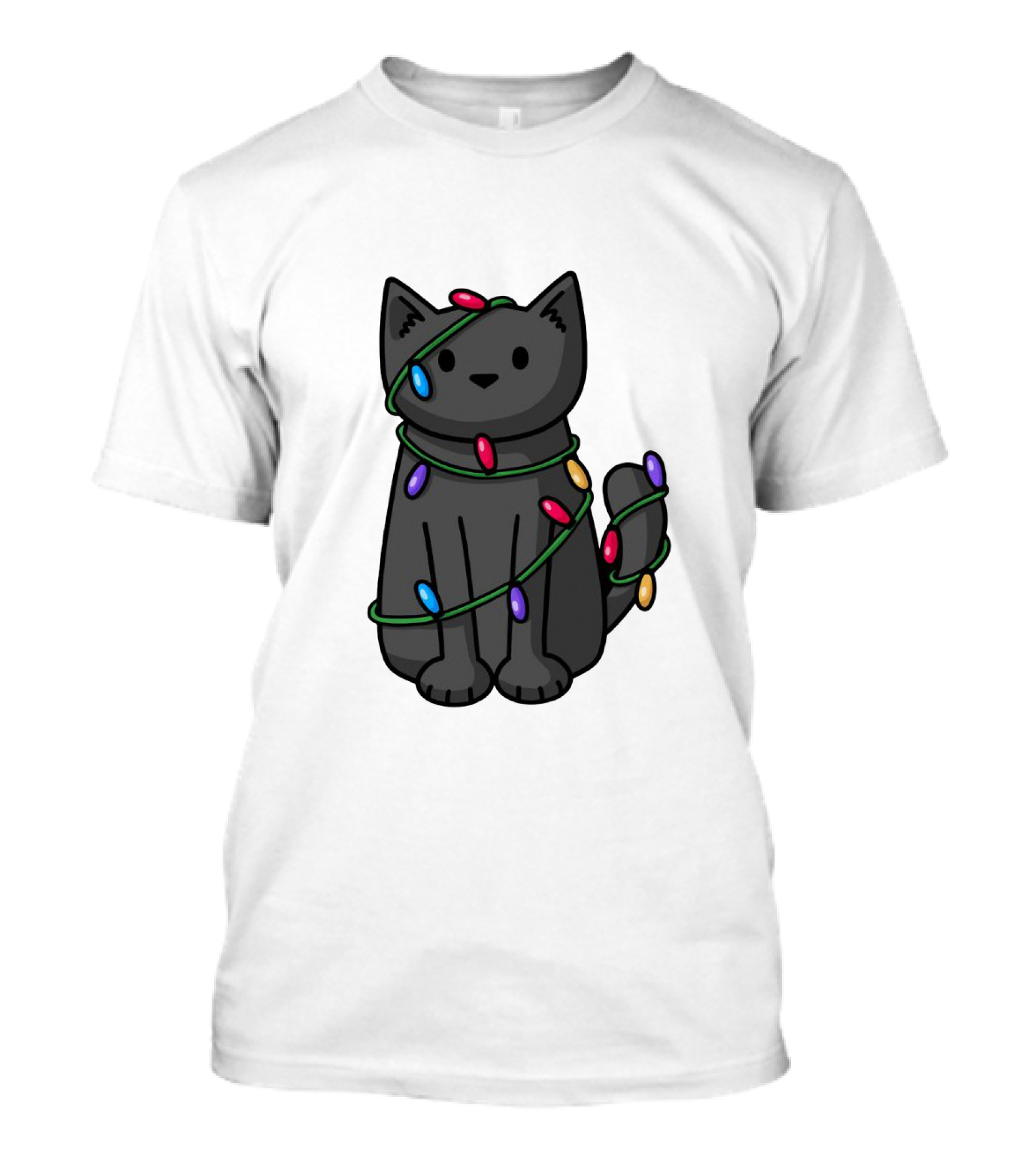 Wrapped Up In Lights Adorable Cat Tangled In Colorful Holiday String Bulbs T-Shirt