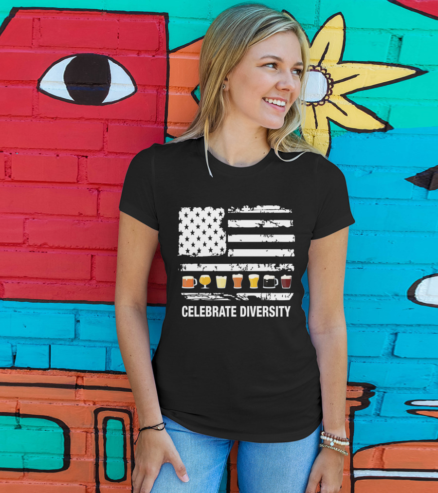 Celebrate Diversity American Flag Beer Glasses T-Shirt