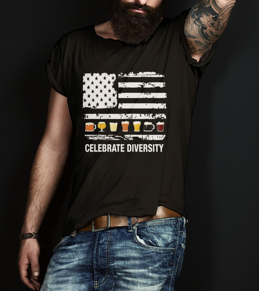 Celebrate Diversity American Flag Beer Glasses T-Shirt