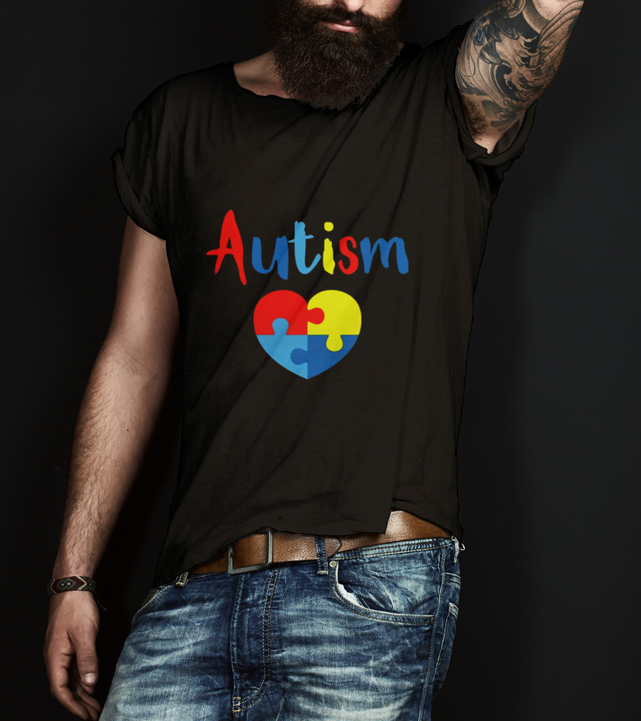 Autism Puzzle Heart Multicolor Design Awareness T-Shirt