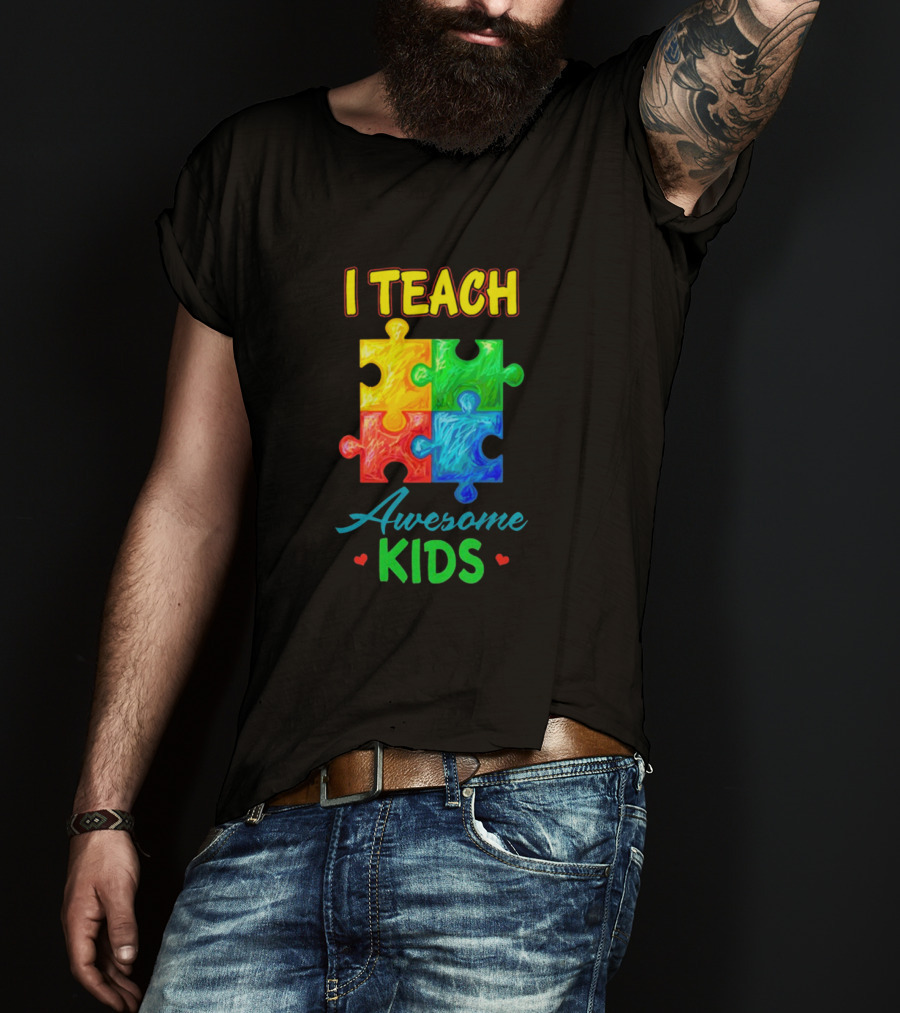 I Teach Awesome Kids Autism Puzzle Pieces T-Shirt
