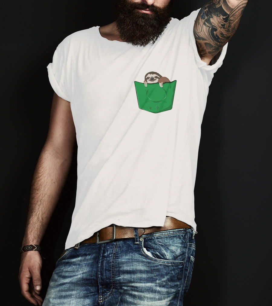 Cute Sloths Pocket With Adorable Sloth Peeking From Green Pocket T-Shirt