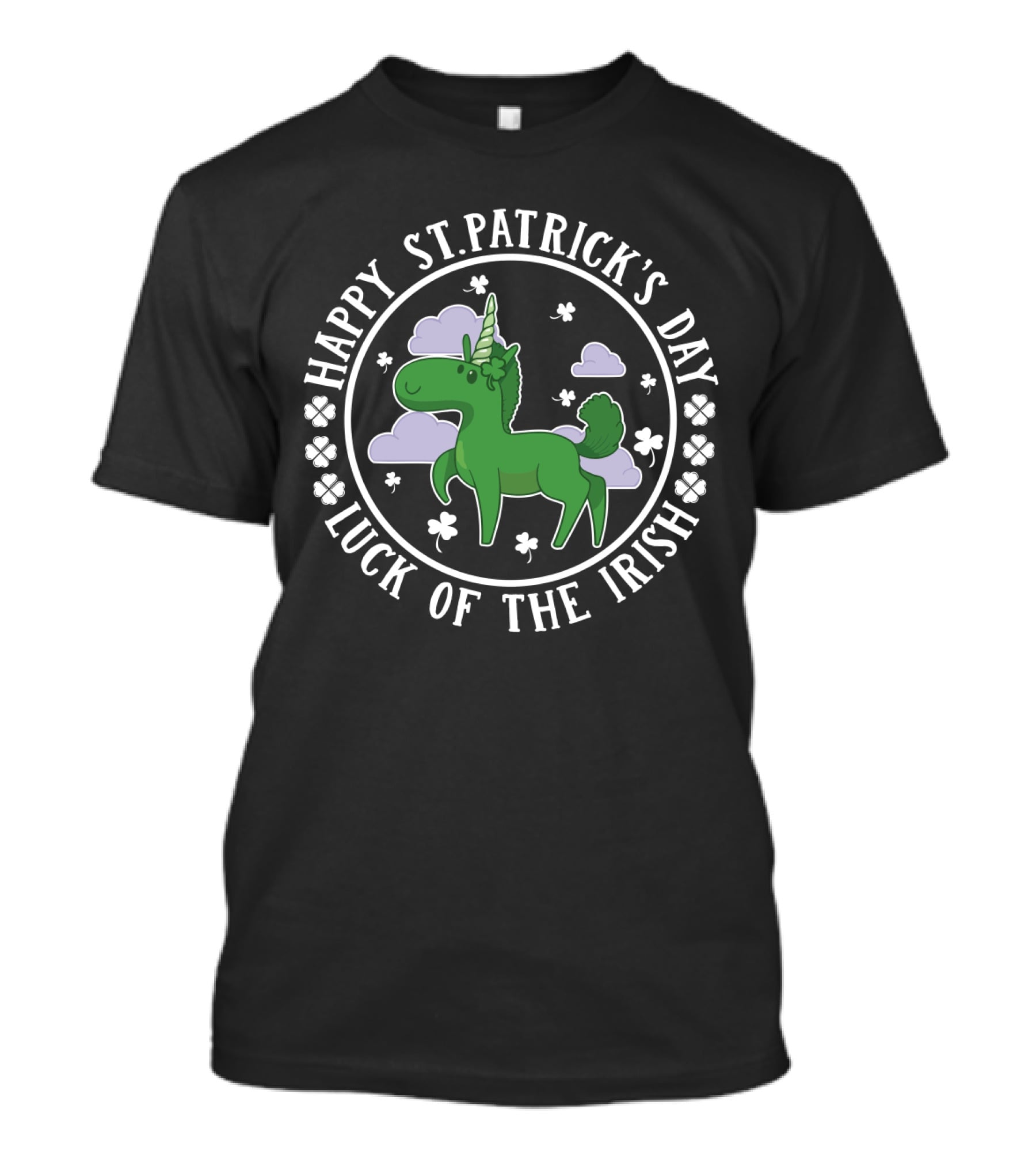 Happy St. Patrick's Day Luck Of The Irish Green Unicorn Clover Clouds T-Shirt