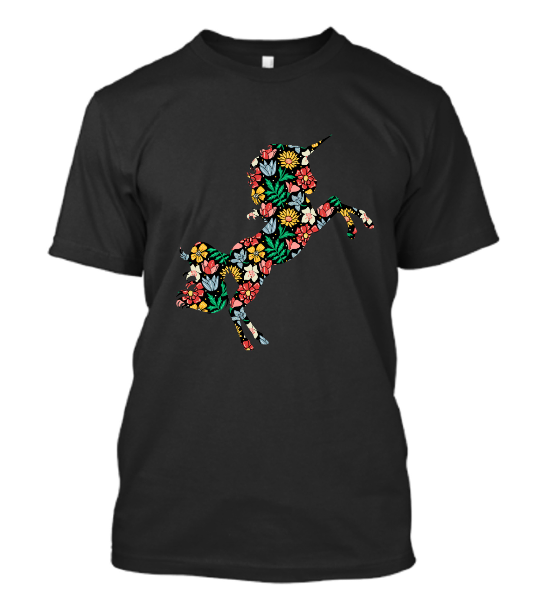 Unicorn Flower Silhouette With Vibrant Floral T-Shirt