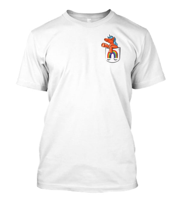 Orange Unicorn With Rainbow Pocket Swirl T-Shirt
